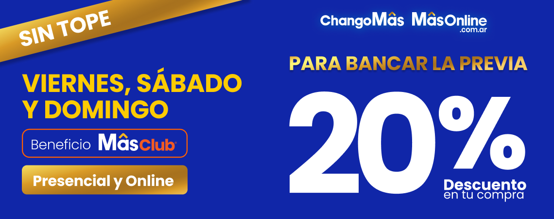 Del Viernes 3/7 al Domingo 5/7 🛒20% de descuento en toda tu compra SIN TOPE 🤑