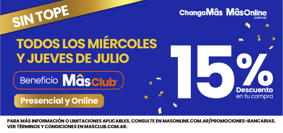Todos los Miercoles y Jueves de julio 🛒15% de descuento en toda tu compra SIN TOPE 🤑