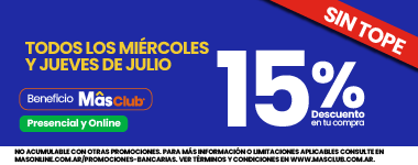 Todos los Miercoles y Jueves de julio 🛒15% de descuento en toda tu compra SIN TOPE 🤑