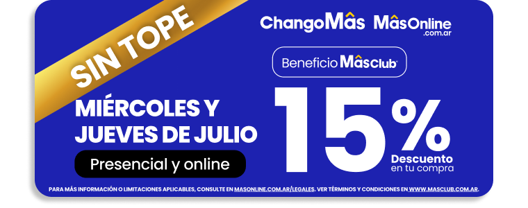 Todos los Miercoles y Jueves de julio 🛒15% de descuento en toda tu compra SIN TOPE 🤑