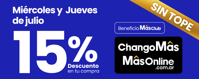 Todos los Miercoles y Jueves de julio 🛒15% de descuento en toda tu compra SIN TOPE 🤑